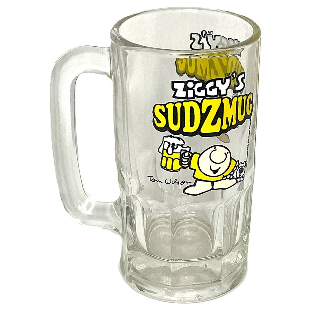 Ziggy's Sudzmug 1979 Tom Wilson Beer Mug Stine & Floral Clear Glass Tumbler